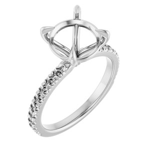 14K White Gold 9.4 mm Round French-Set Engagement Ring Mounting