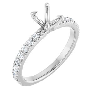 14K White Gold 7x5 mm Oval 1/3 CTW Natural Diamond Semi-Set French-Set Engagement Ring