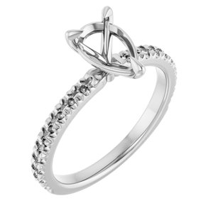 14K White Gold 9x6 mm Pear French-Set Engagement Ring Mounting