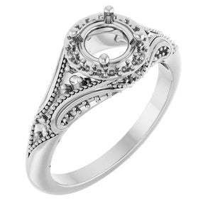 14K White Gold 5.8 mm Round Vintage-Inspired Engagement Ring Mounting