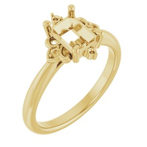 14K Yellow Gold 7x5 mm Emerald Accented Engagement Ring Mounting 
