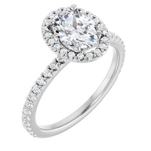 14K White Gold 8x6 mm Oval 1/3 CTW Natural Diamond Semi-Set Halo-Style Engagement Ring