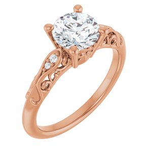 14K Rose Gold 7 mm Round .03 CTW Natural Diamond Semi-Set Engagement Ring