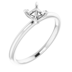 14K White Gold  4x4 mm Square Solitaire Engagement Ring Mounting