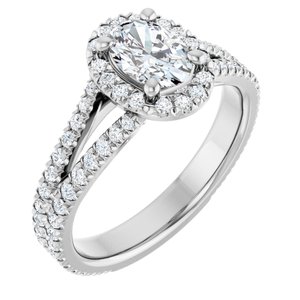14K White Gold 7x5 mm Oval 5/8 CTW Natural Diamond Semi-Set French-Set Engagement Ring