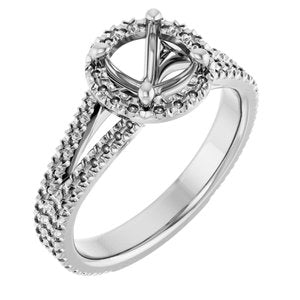 14K White Gold 6.5 mm Round French-Set Halo-Style Engagement Ring Mounting
