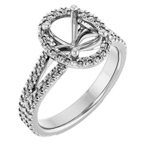 14K White Gold 9x7 mm Oval French-Set Halo-Style Engagement Ring Mounting