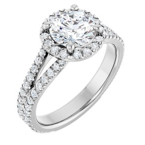 14K White Gold 7 mm Round 5/8 CTW Natural Diamond Semi-Set French-Set Engagement Ring