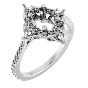 Platinum 7x5 mm Oval French-Set Halo-Style Engagement Ring Mounting