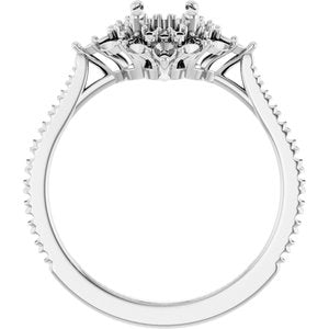 Platinum 7x5 mm Oval French-Set Halo-Style Engagement Ring Mounting