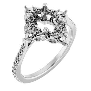 14K White Gold 8x6 mm Oval French-Set Halo-Style Engagement Ring Mounting