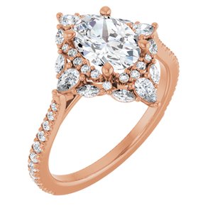 14K Rose Gold 8x6 mm Oval 1/2 CTW Natural Diamond Semi-Set Engagement Ring