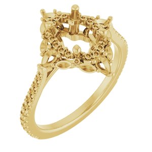 14K Yellow Gold 8x6 mm Oval French-Set Halo-Style Engagement Ring Mounting