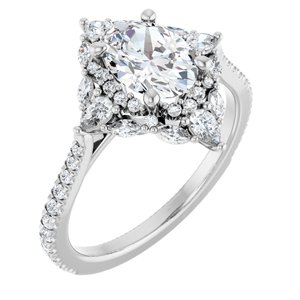 14K White Gold 8x6 mm Oval 1/2 CTW Natural Diamond Semi-Set Engagement Ring
