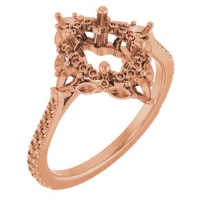 14K Rose Gold 8x6 mm Oval French-Set Halo-Style Engagement Ring Mounting