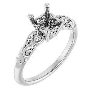 14K White Gold 8x6 mm Oval Vintage-Inspired Engagement Ring Mounting