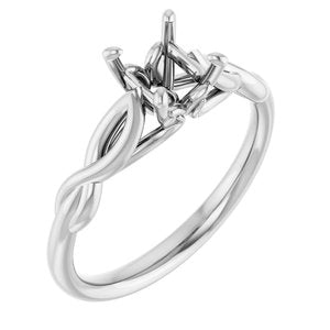 14K White Gold  4.5 mm Square Solitaire Engagement Ring Mounting