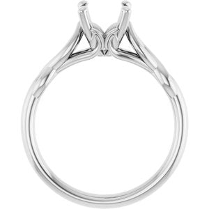 14K White Gold  6 mm Asscher Solitaire Engagement Ring Mounting