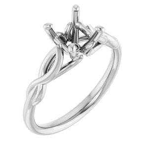 14K White Gold  6 mm Asscher Solitaire Engagement Ring Mounting