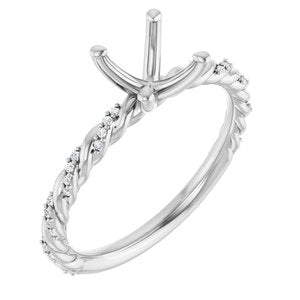 14K White Gold 6.5 mm Round 1/10 CTW Natural Diamond Semi-Set Engagement Ring