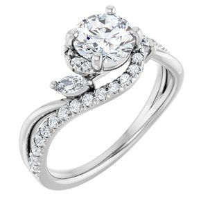 14K White Gold 6.5 mm Round 3/8 CTW Natural Diamond Semi-Set French-Set Engagement Ring
