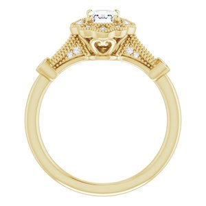 14K Yellow Gold 6x4 mm Emerald 1/8 CTW Natural Diamond Semi-Set Engagement Ring