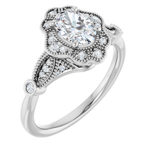 14K White Gold 7x5 mm Oval 1/8 CTW Natural Diamond Semi-Set Engagement Ring