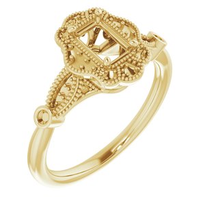14K Yellow Gold 6x4 mm Emerald Engagement Ring Mounting