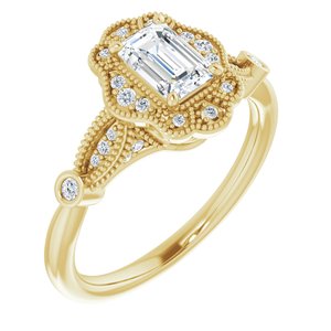 14K Yellow Gold 6x4 mm Emerald 1/8 CTW Natural Diamond Semi-Set Engagement Ring