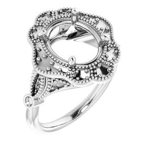 Platinum 11x9 mm Oval Engagement Ring Mounting