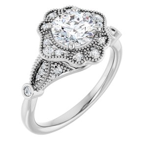 14K White Gold 6.5 mm Round 1/6 CTW Natural Diamond Semi-Set Engagement Ring