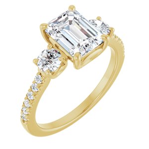 14K Yellow Gold 8x6 mm Emerald 1/2 CTW Natural Diamond Semi-Set Engagement Ring