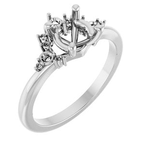 14K White Gold 6.5 mm Round Accented Engagement Ring Mounting