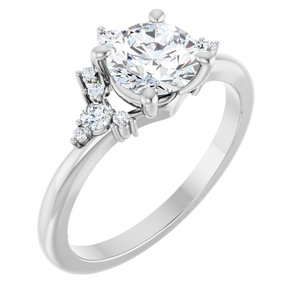 14K White Gold 6.5 mm Round 1/6 CTW Natural Diamond Semi-Set Engagement Ring