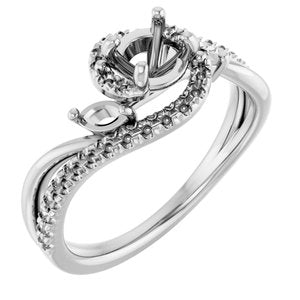 14K White Gold 5.2 mm Round French-Set Bypass Engagement Ring Mounting