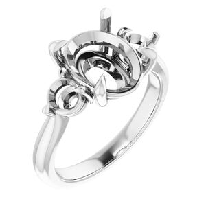 14K White Gold 11x9 mm Oval Engagement Ring Mounting