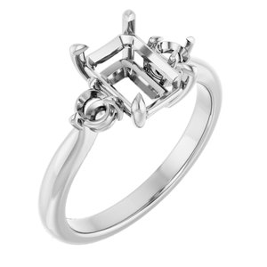 14K White Gold 8x6 mm Emerald Engagement Ring Mounting