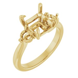 14K Yellow Gold 8x8 mm Asscher Engagement Ring Mounting