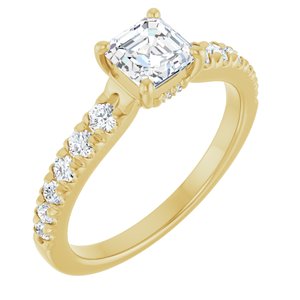 14K Yellow Gold 5x5 mm Asscher 1/3 CTW Natural Diamond Semi-Set Engagement Ring