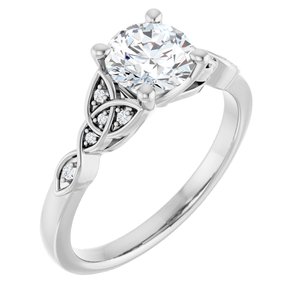 14K White Gold 6.5 mm Round .03 CTW Natural Diamond Semi-Set Celtic-Inspired Engagement Ring