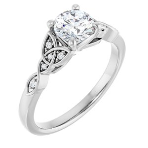14K White Gold 5.8 mm Round .03 CTW Natural Diamond Semi-Set Celtic-Inspired Engagement Ring