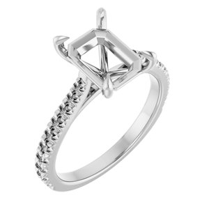 14K White Gold 9x7 mm Emerald Engagement Ring Mounting