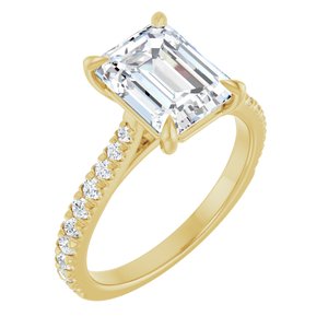 14K Yellow Gold 9x7 mm Emerald 1/3 CTW Lab-Grown Semi-Set Engagement Ring