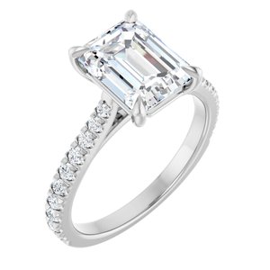 14K White Gold 9x7 mm Emerald 1/3 CTW Lab-Grown Semi-Set Engagement Ring
