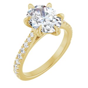 14K Yellow Gold 10x8 mm Oval 3/8 CTW Natural Diamond Semi-Set Engagement Ring