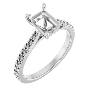 14K White Gold 8x6 mm Emerald Engagement Ring Mounting