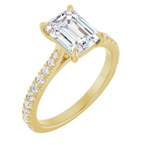 14K Yellow Gold 8x6 mm Emerald 1/3 CTW Lab-Grown Diamond Semi-Set Engagement Ring
