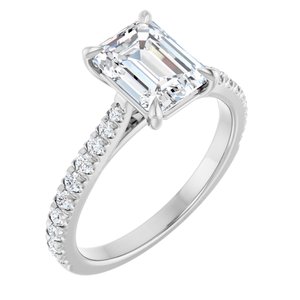 Platinum 8x6 mm Emerald 1/3 CTW Natural Diamond Semi-Set Engagement Ring