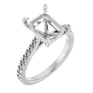 14K White Gold 10x8 mm Emerald Engagement Ring Mounting