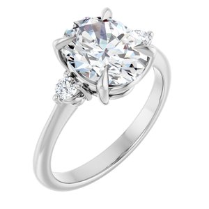 14K White Gold 10x8 mm Oval 1/8 CTW Natural Diamond Semi-Set Engagement Ring